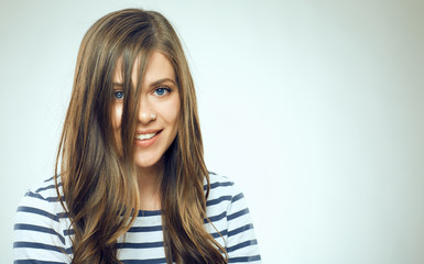  portrait of smiling girl on white background.