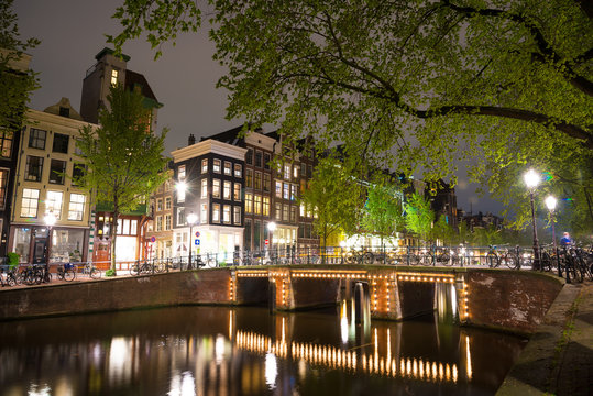 One of the famous canal of Amsterdam, the Netherlands at dusk