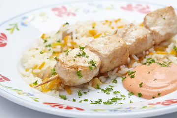 rice with chicken kebab