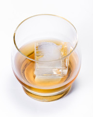 aged whiskey on the rocks