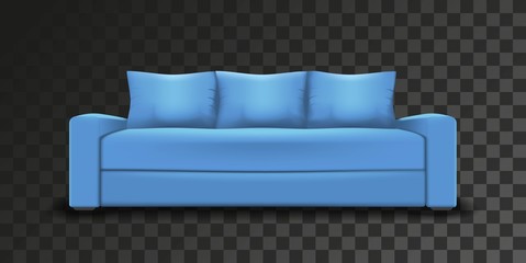 Blue sofa single object realistic design on transparent background
