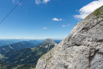 Closeup of Austrian Dachstein mountains with clear blue sky