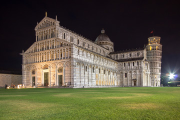 Cathedral of Pisa at night in Italy.