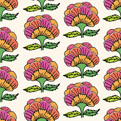 Hand drawn doodle flowers. Floral seamless pattern. Colorful infinity background. Vector illustration.