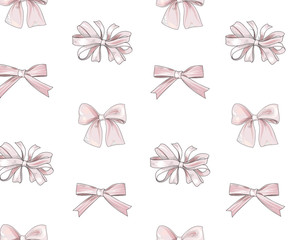 Bow tiled pattern. Bride team bow icons. Holiday gift wallpaper.