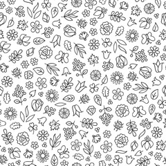 Flower icon seamless pattern. Floral leaves and flowers white ornamental decoration