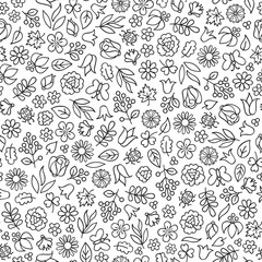 Fototapeta premium Floral leaf seamless pattern. Flower icon background. Summer nature doodle texture