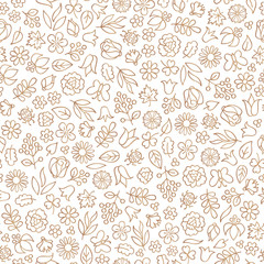 Floral seamless pattern. Flower and leaf icon background. Summer nature decor