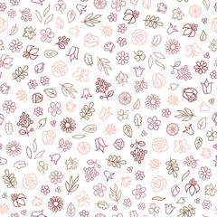 Flower icon seamless pattern. Floral leaves and flowers white ornamental texture