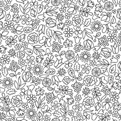 Flower icon seamless pattern. Floral leaves, flowers, berry nature white texture