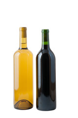 One each of red and white wine isolated on a white background with a clipping path