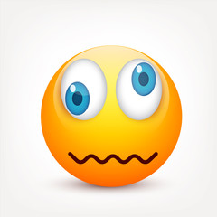 Smiley with blue eyes,emoticon. Yellow face with emotions. Facial expression. 3d realistic emoji. Sad,happy,angry faces.Funny cartoon character.Mood.Vector illustration.