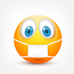 Smiley with blue eyes,emoticon. Yellow face with emotions. Facial expression. 3d realistic emoji. Sad,happy,angry faces.Funny cartoon character.Mood.Vector illustration.
