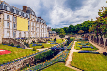 Walls of the ancient town and the gardens in Vannes. Brittany (Bretagne), Northern France.