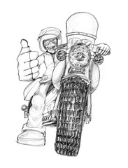 Biker showing finger symbol like and great drawing