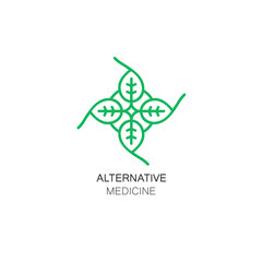 Vector leaf icon and logo design template in outline style - abstract monogram for alternative medicine.