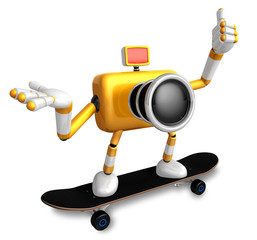 Yellow Camera Character skateboarding riding . Create 3D Camera Robot Series.