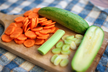 Preparing vegetables on kitchen board. Colorful vegetables. Healthy food concept. Vegetarian food concept.