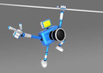 3D Blue Camera character a Powerful Chin up Exercise. Create 3D Camera Robot Series.
