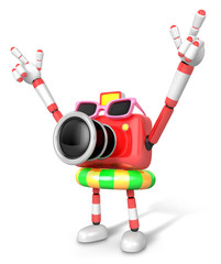 3D Red Camera Character on their Vacation journey. Create 3D Camera Robot Series.