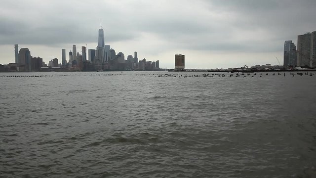 A view of lower Manhattan across the Hudson from Hoboken.