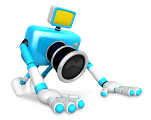 The Cyan Camera Character is push-up. Create 3D Camera Robot Series.