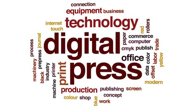 Digital press animated word cloud, text design animation.