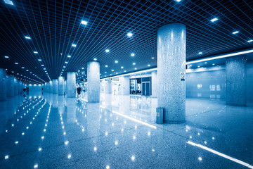 modern building hallway with marbled floor,blue toned,china.