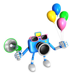 Blue camera character to the event activity. Create 3D Camera Robot Series.
