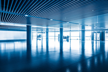 modern building hallway with marbled floor,blue toned,china.