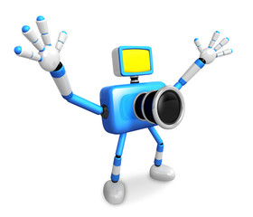 Nonsense blue Camera Character stretched out both hands. Create 3D Camera Robot Series.