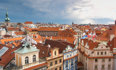 Prague view from above in daytime with cloudy day