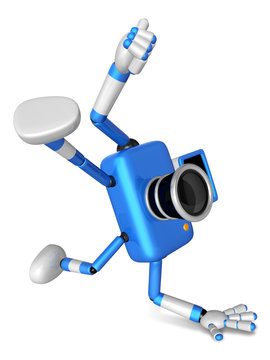 Blue Camera Character in Powerful camera to a photo shoot. Create 3D Camera Robot Series.