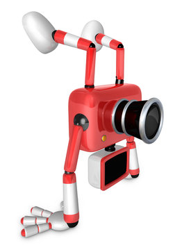 A Red Camera Character on handstanding. Create 3D Camera Robot Series.