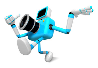 Rushing toward the left side of the Cyan Camera Character. Create 3D Camera Robot Serie.