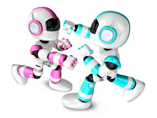 The pink robots and sky blue robot boxing matches. Create 3D Humanoid Robot Series.