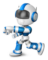 Blue robot character Punching to the left. Create 3D Humanoid Robot Series.