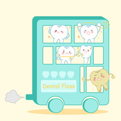cartoon tooth with dental floss
