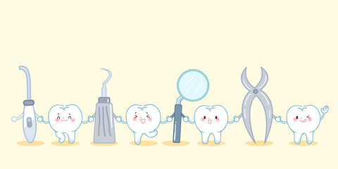 cute cartoon tooth with tool