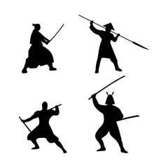 The Set of Warriors Silhouette on white background.