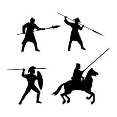 The Set of Warriors Silhouette on white background.