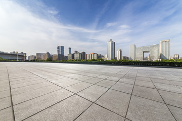 Empty floor with modern business office building 