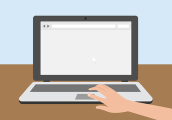 Laptop mit Hand Flat Design Vektor Grafik Illustration Icon