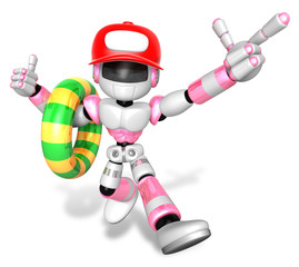 3d Pink robot Rescue operations are on summer vacation. Create 3D Humanoid Robot Series.