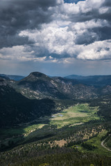 Snowy clouds over the slopes of the Rocky Mountains. Rocky Mountain National Park