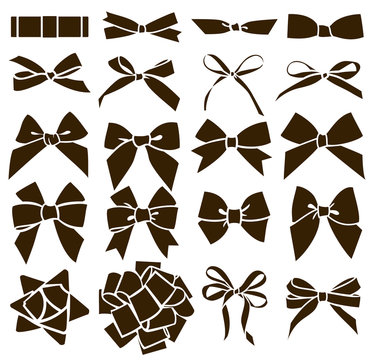 Vector Set Of Decorative Bow Silhouette. 