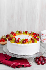 Fruit white cake shot close-up