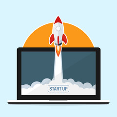 rocket fast start up launch circle,ecommerce business start up flat vector