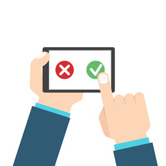 Customer review or feedback concept. Rating system on smart phone. Vector illustration, flat style.