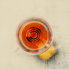 Brandy glass, vintage toned image, top view